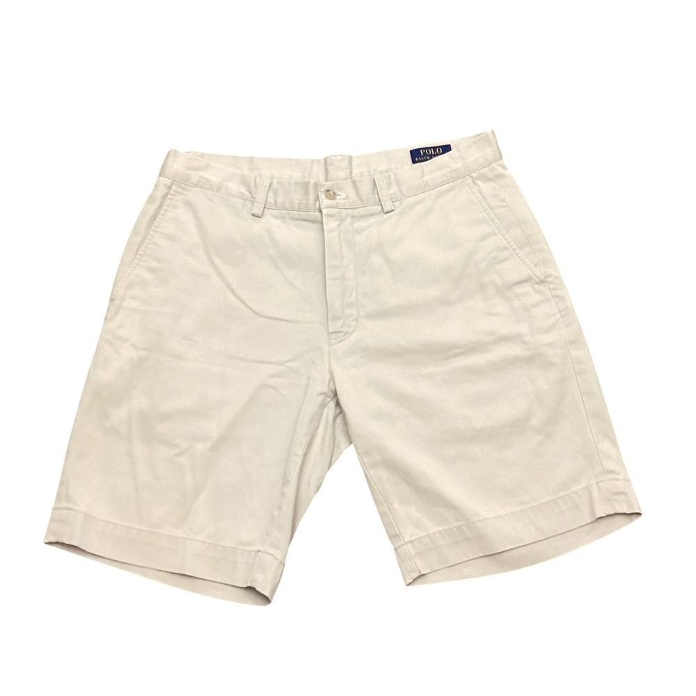 Polo Ralph Lauren Mens Khaki Tan Chino Shorts 100% Cotton Size 33 Flat Front
